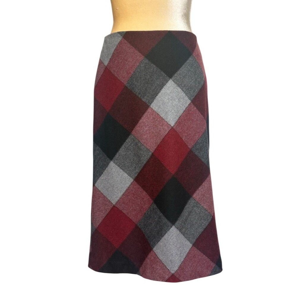Vintage 2003 Gap Factory Wool Blend Buffalo Plaid Skirt Lined Red Black Gray 4